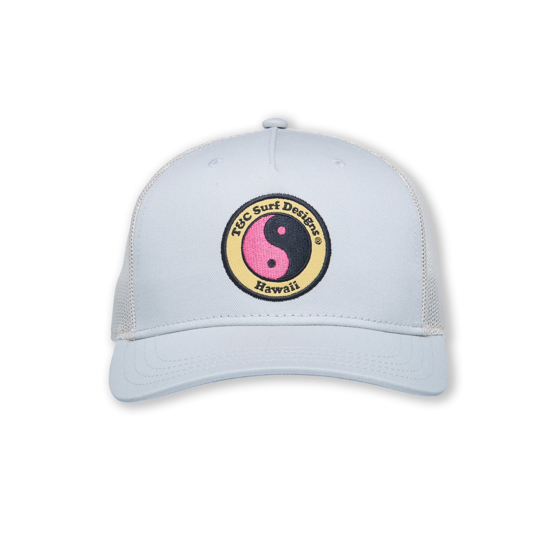 T&C Surf Designs YY Plain Trucker Cap-Grey / Pink Logo