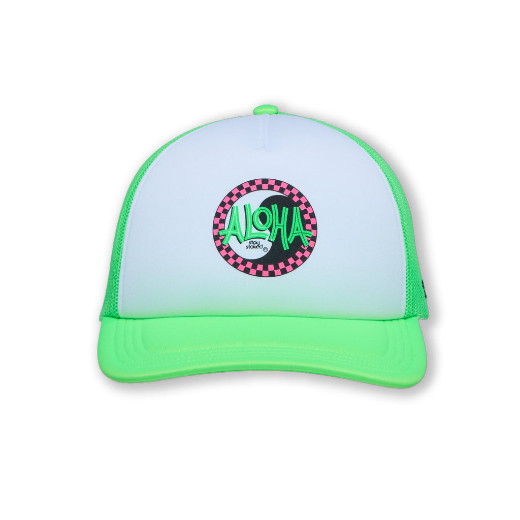 T&C Surf Designs Aloha Foam Trucker Cap-Fluo Green / White