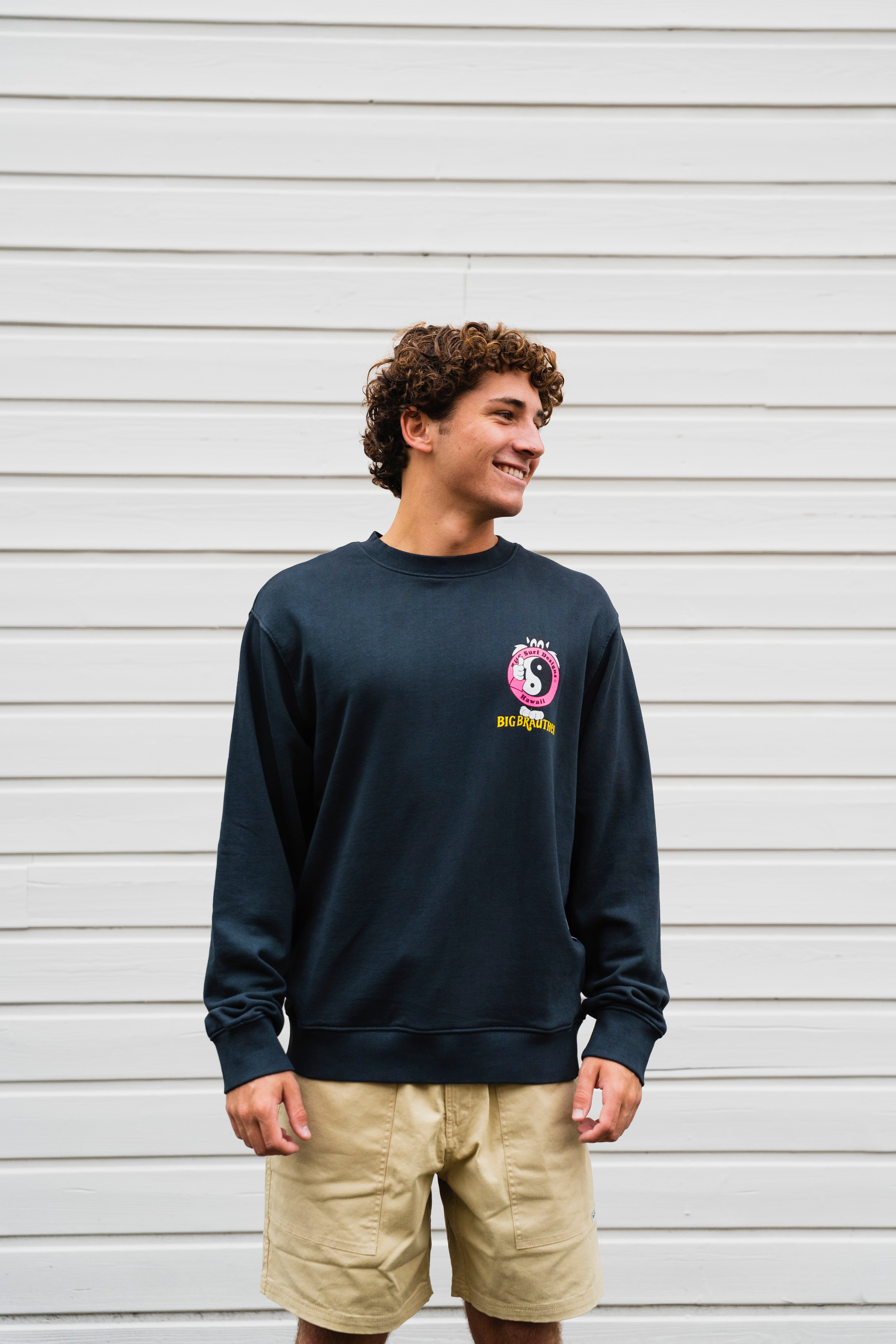 BIG BRAUTHER X T&amp;C Surf Designs Crew Fleece Cat logo - Washed Black