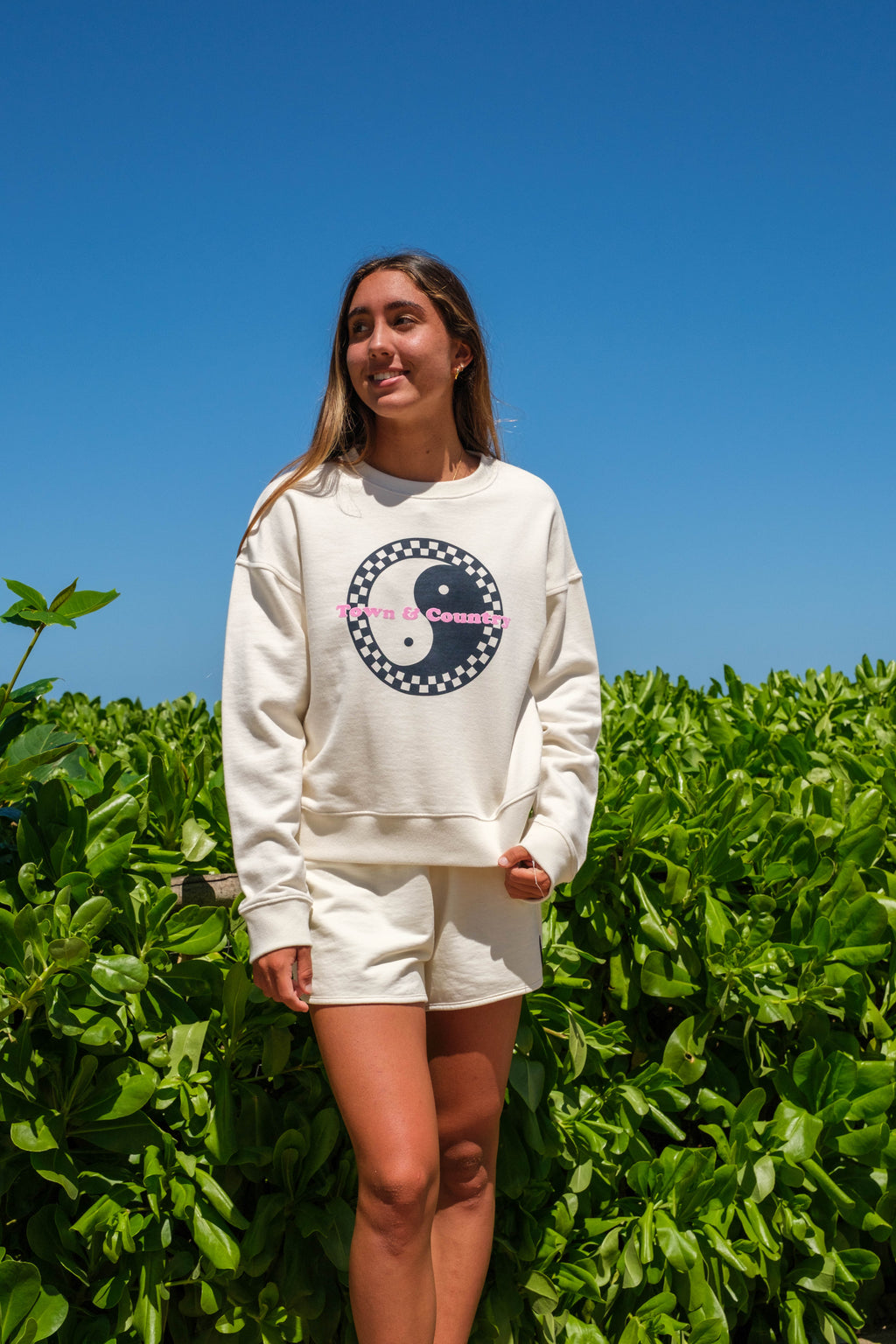 T&C Surf Designs Women Checky Crew Sweat - Off White