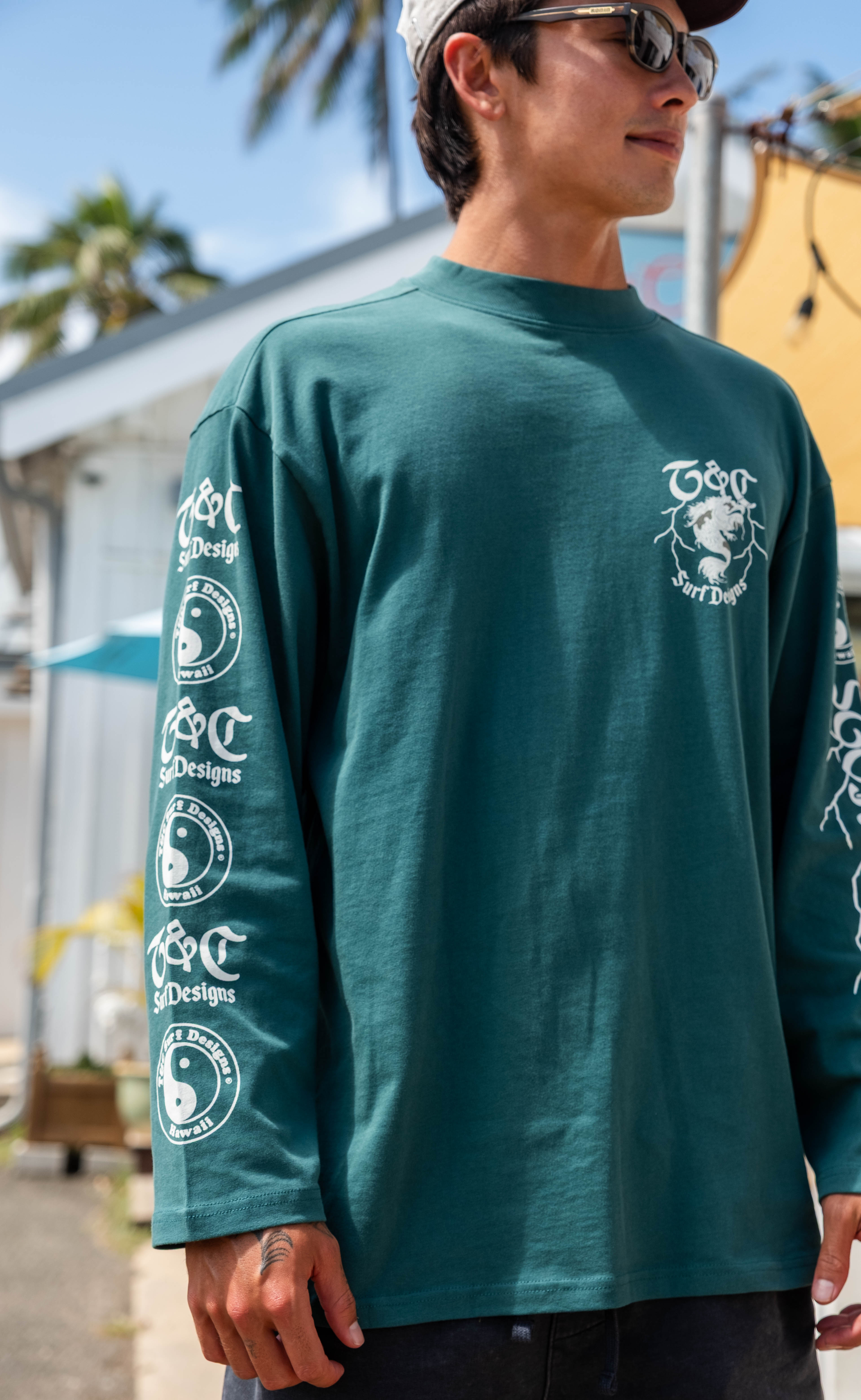 Koï Lightning T-shirt manches longues-Green Sea