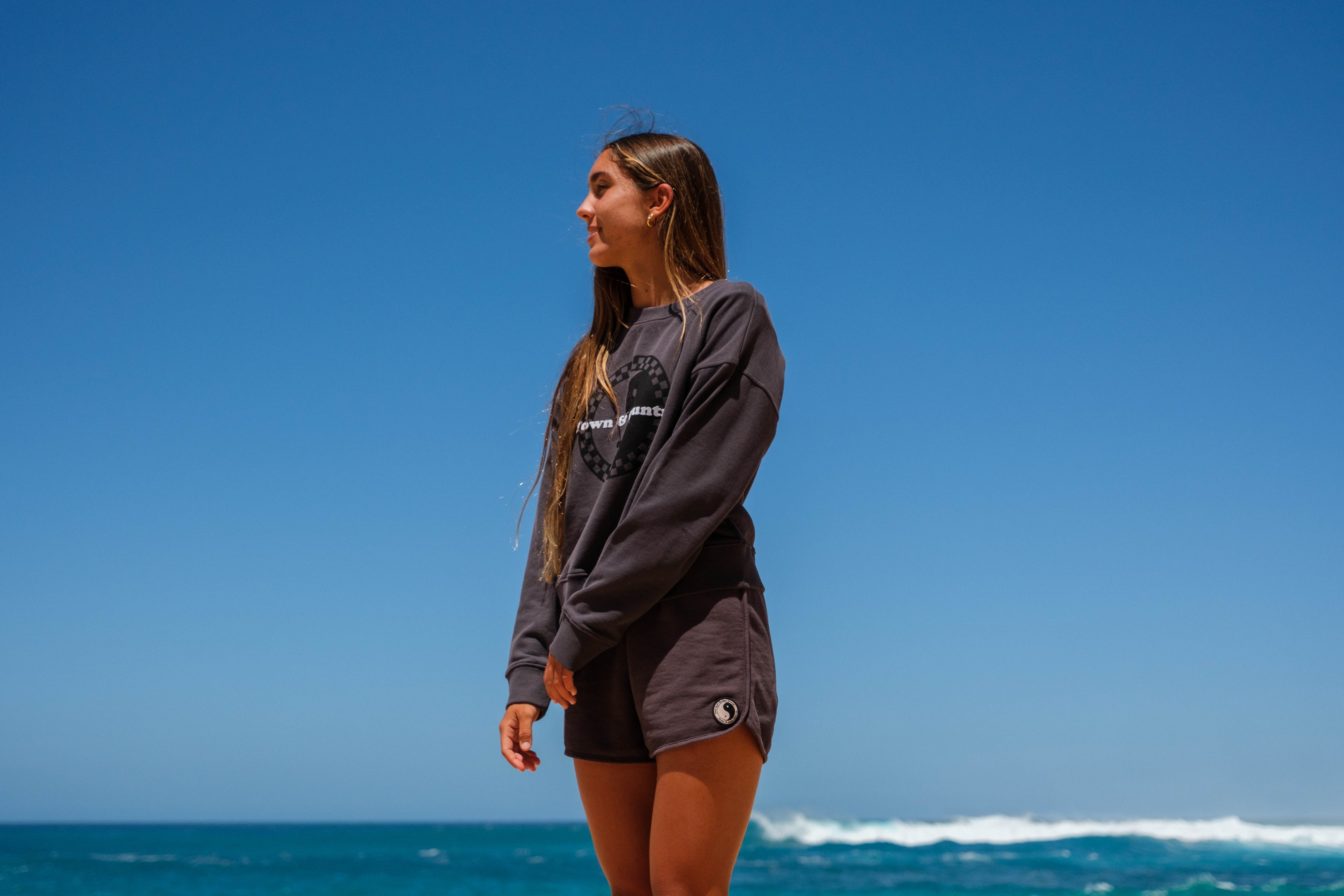 T&C Surf Designs Women Checky Crew Sweat - Washed Black