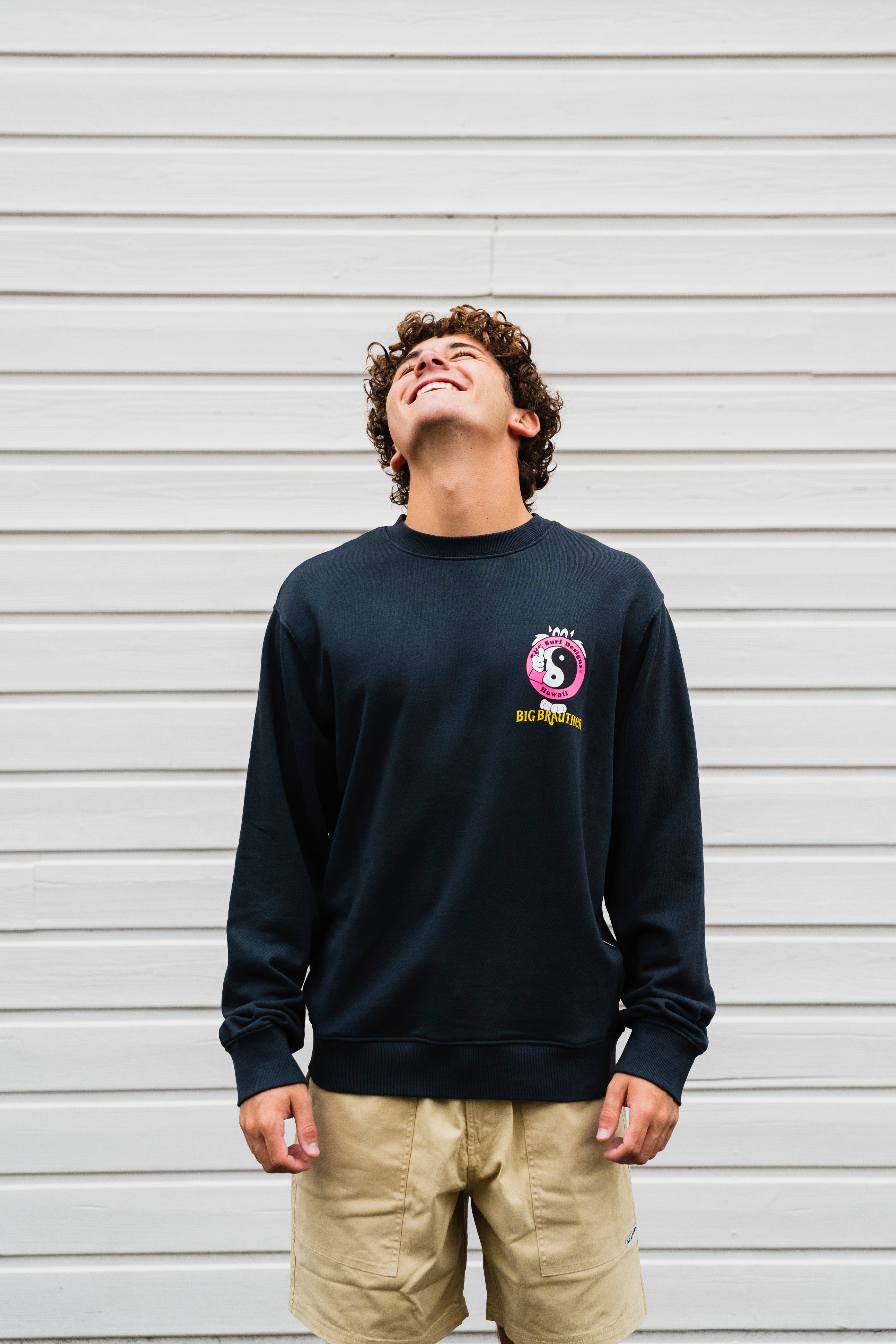BIG BRAUTHER X T&amp;C Surf Designs Crew Fleece Cat logo - Washed Black