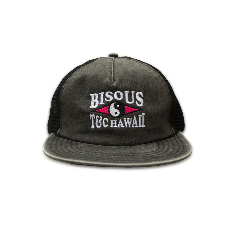 KISSES x T&amp;C 5 PANEL FLAT TRUCKER - WASHED BLACK