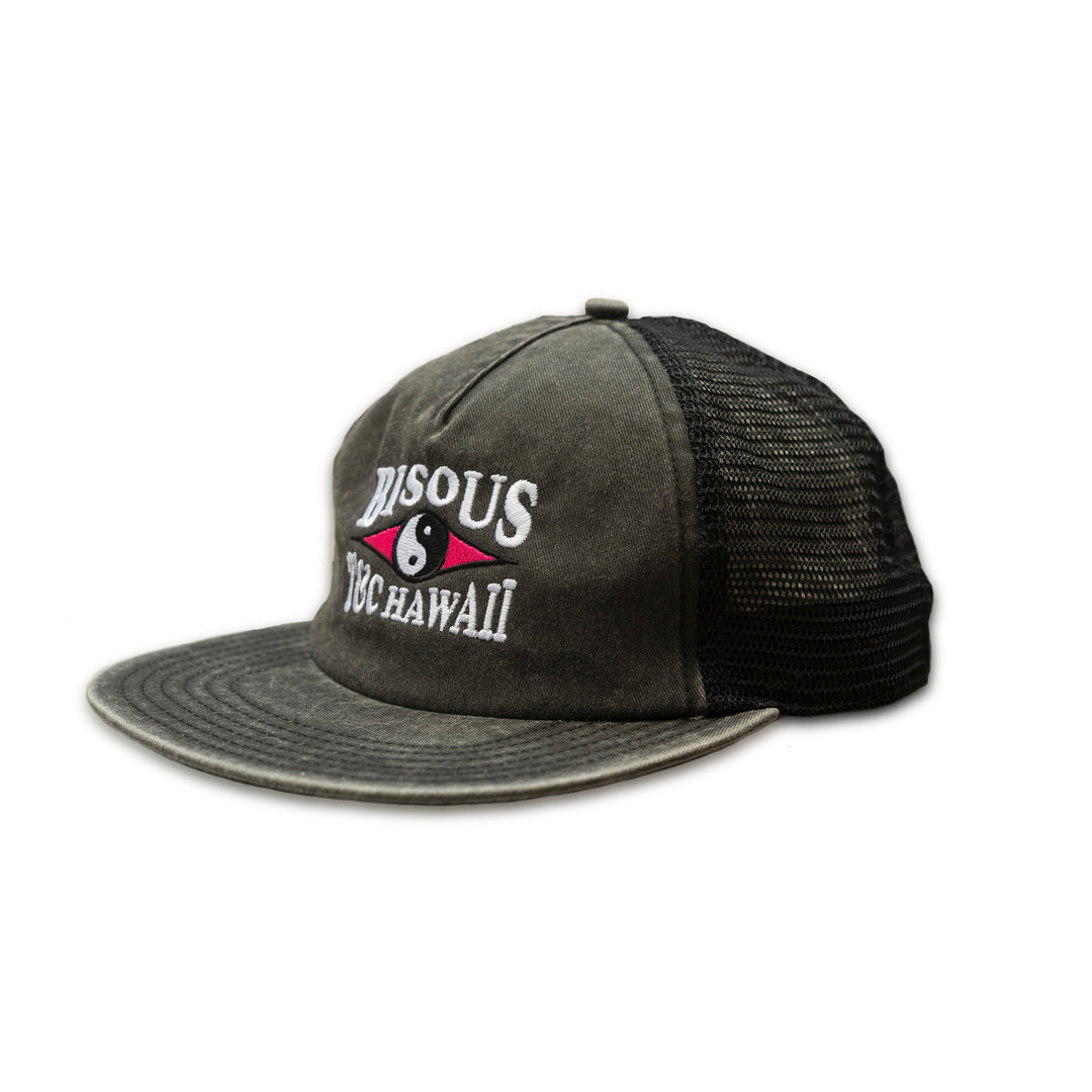 BISOUS x T&C 5 PANEL FLAT TRUCKER - WASHED BLACK