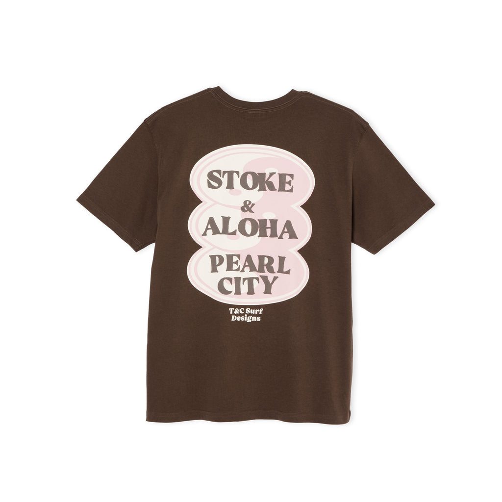 T-shirt de manga curta com logótipo oval frontal da T&C Surf Designs - Castanho