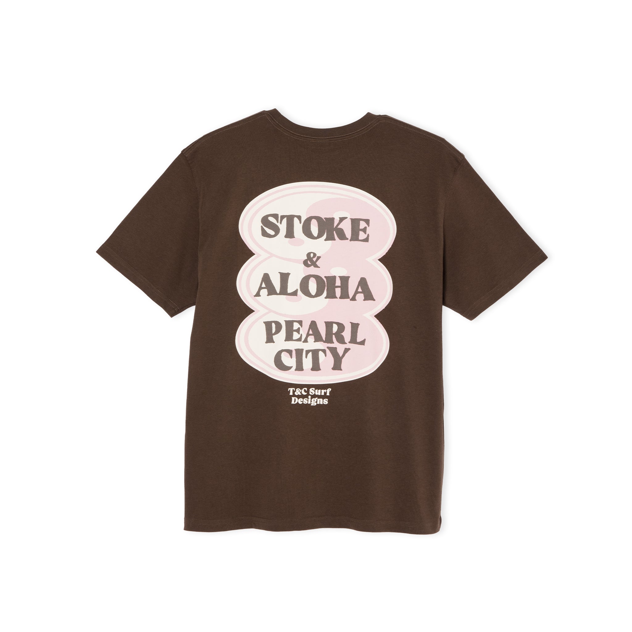 T-shirt de manga curta com logótipo oval frontal da T&C Surf Designs - Castanho