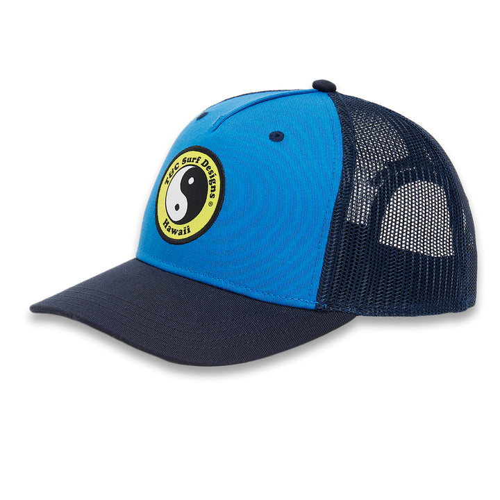 T&C Surf Designs YY Trucker Cap - Dark Navy Royal Blue Yellow logo