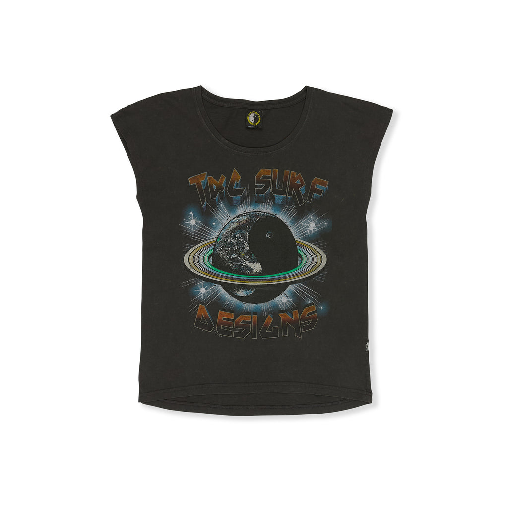T&C Surf Designs Planet Muscle Tee-Wash Black