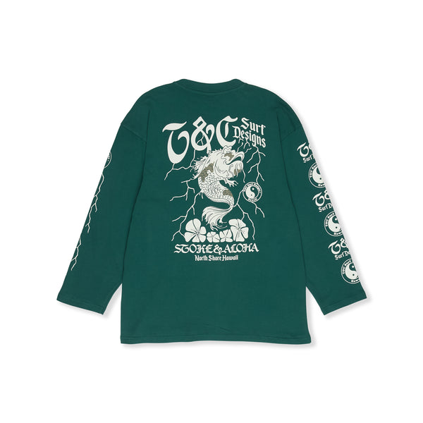 T&C Surf Designs Koï Lightning  L/S Tee-Green Sea