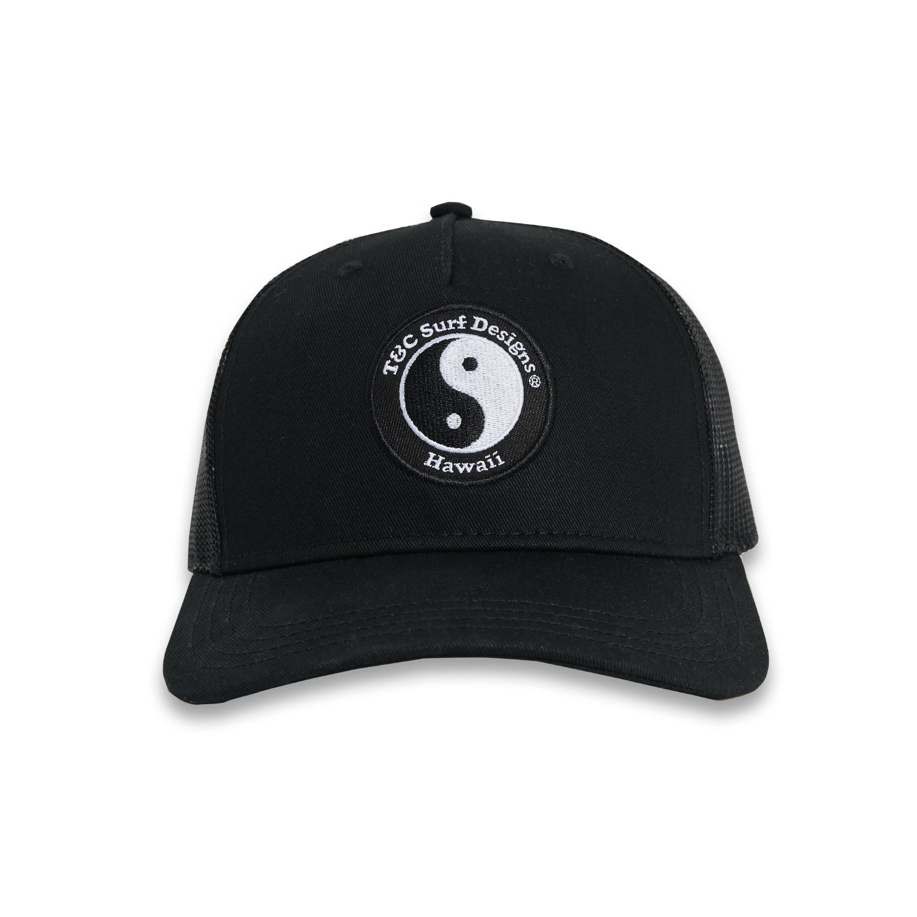 T&C Surf Designs YY Trucker Cap - Black Black White logo