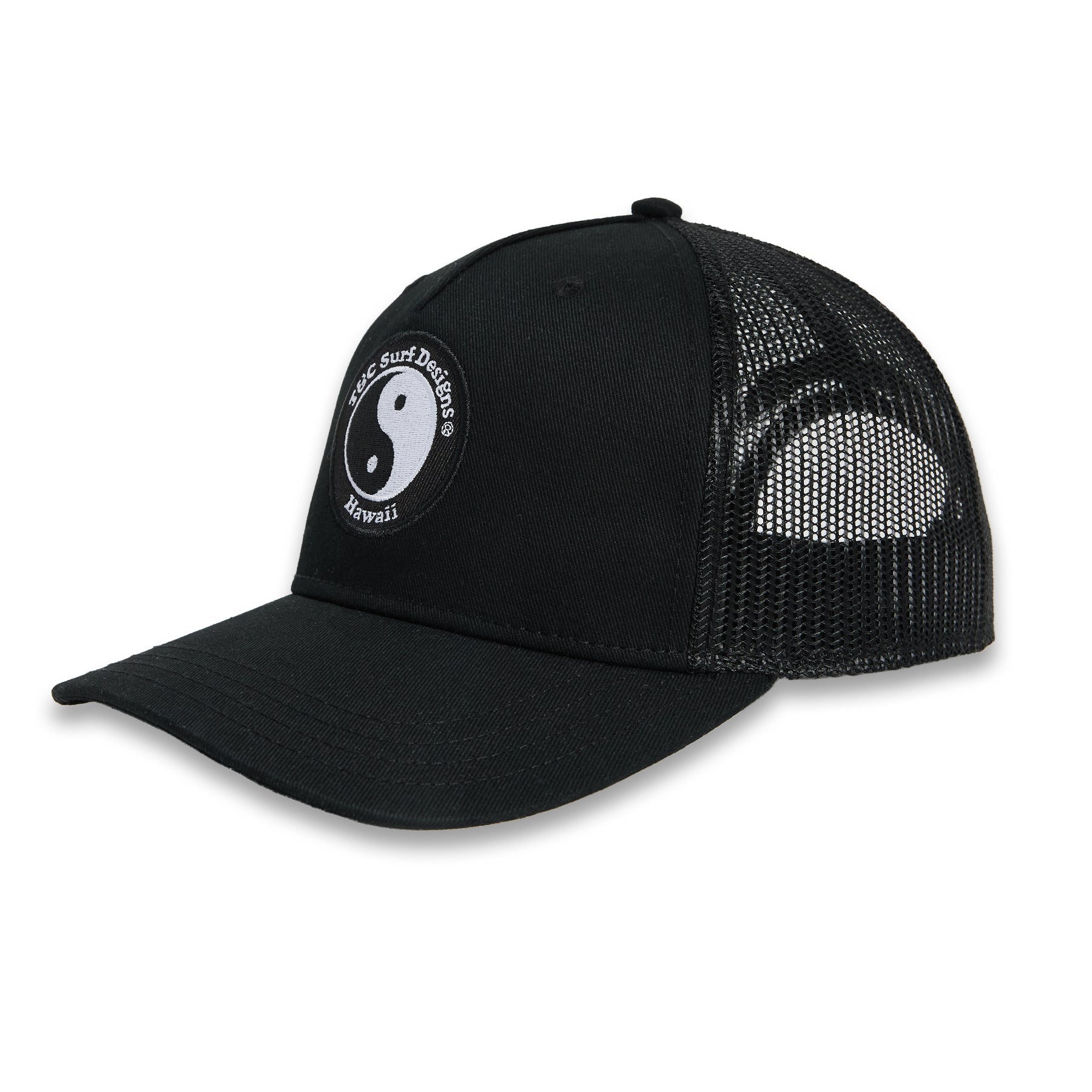 T&C Surf Designs YY Trucker Cap - Black Black White logo